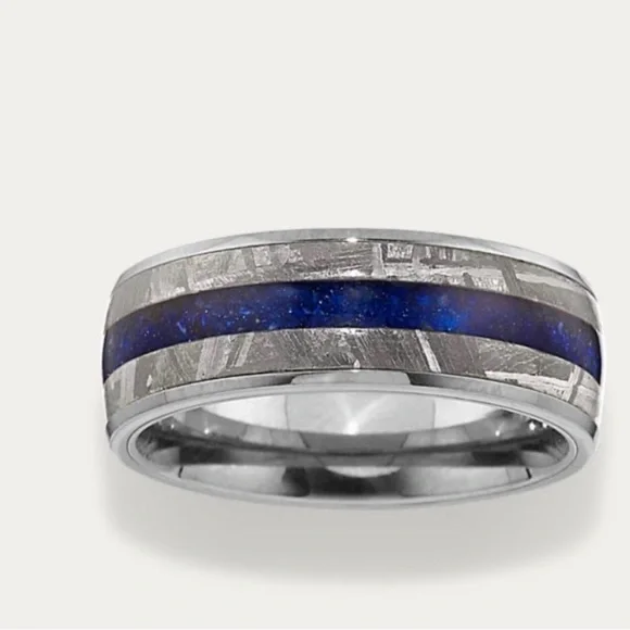 Shane Co Authentic Titanium Meteorite Lapis Lazuli Sz 11 Men’s Wedding Band Ring